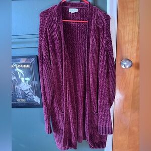 Oversized Burgundy Knit Cardigan